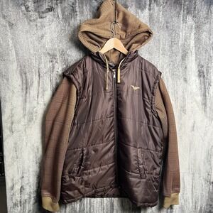 Avirex Mens Jacket XL Brown Quilted Houndstooth Puffer Coat Full Zip Preppy Y2K